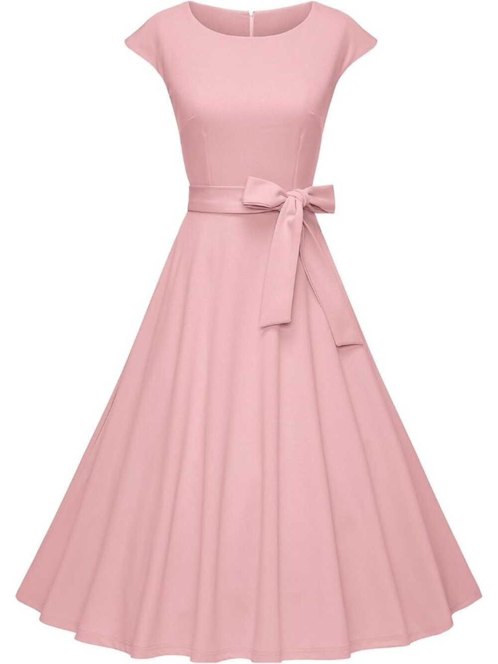 Women's Pink Vintage Cap Sleeves Modest Cocktail Swing Prom With Pockets Dress
